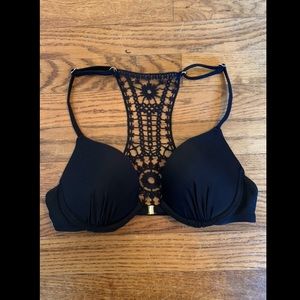 Black Crochet Back Bikini Top